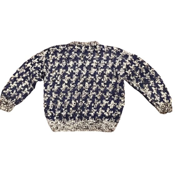 Chunky Hand Knit Herringbone Patterned Sweater, 100% Wool, Blue Brown Cream, XL - Picture 7 of 8